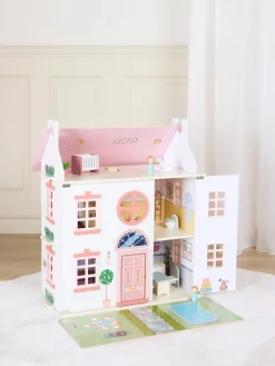 Dukker & Bamser-AliceFox Alice & Fox Dukkehus med Møbel & 4 Dukker, Pink Lyserød/Hvid