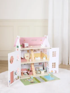 Dukker & Bamser-AliceFox Alice & Fox Dukkehus med Møbel & 4 Dukker, Pink Lyserød/Hvid