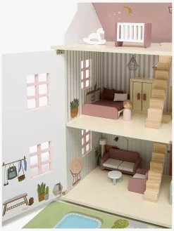 Dukker & Bamser-AliceFox Alice & Fox Dukkehus med Møbel & 4 Dukker, Pink Lyserød/Hvid