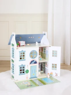 Dukker & Bamser-AliceFox Alice & Fox Dukkehus med Møbler & 4 Dukker, Blå Blå/Hvid