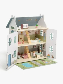 Dukker & Bamser-AliceFox Alice & Fox Dukkehus med Møbler & 4 Dukker, Blå Blå/Hvid