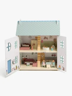 Dukker & Bamser-AliceFox Alice & Fox Dukkehus med Møbler & 4 Dukker, Blå Blå/Hvid