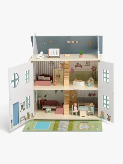 Dukker & Bamser-AliceFox Alice & Fox Dukkehus med Møbler & 4 Dukker, Blå Blå/Hvid