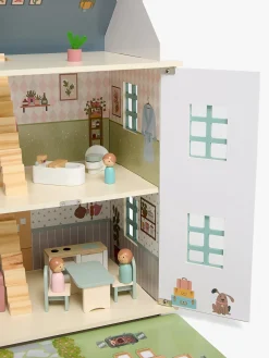 Dukker & Bamser-AliceFox Alice & Fox Dukkehus med Møbler & 4 Dukker, Blå Blå/Hvid