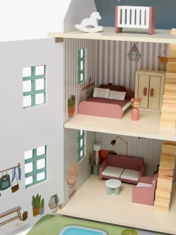 Dukker & Bamser-AliceFox Alice & Fox Dukkehus med Møbler & 4 Dukker, Blå Blå/Hvid