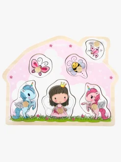 Spil & Puslespil-BarboToys Barbo Toys Knoppuslespil Prinsesse & Enhjørning i Træ Lillie & Ellie 6 Brikker