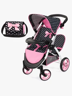 Dukker & Bamser-BayerDesign Bayer Design Twin Star Tvillingedukkevogn, Sort/Lyserød Lyserød/Sort