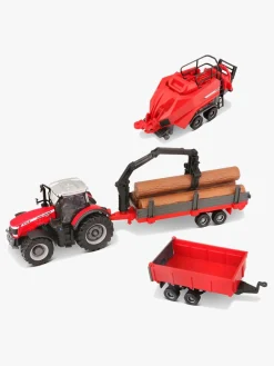 Legetøjsbiler & -Fartøjer-BBJunior BB Junior Farmland Massey Fergusson 8740S Traktor med 3 Anhængere