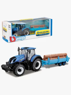 Legetøjsbiler & -Fartøjer-BBJunior BB Junior Farmland New Holland Traktor T7.315 med Tømmertrailer 1:32