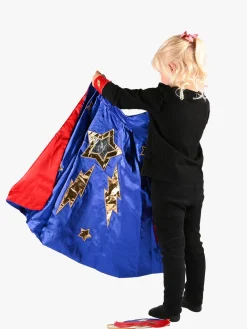 Kostumer & Udklædning-DenGodaFen Den Goda Fen Vendbar Kappe med Øjenmaske 98-128 cm, Blå/Rød