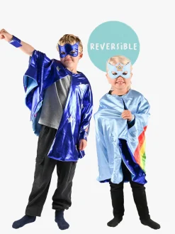 Kostumer & Udklædning-DenGodaFen Den Goda Fen Vendbar Kappe med Øjenmaske 98-128 cm, Blå/regnbue