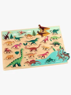 Spil & Puslespil-Djeco Træpuslespil Dino 22 Brikker Lyserød/Grøn/Gul