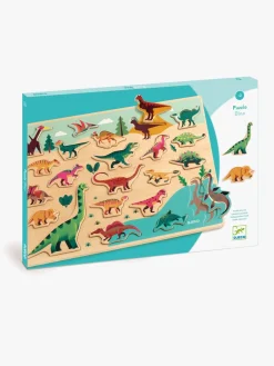 Spil & Puslespil-Djeco Træpuslespil Dino 22 Brikker Lyserød/Grøn/Gul