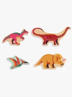 Spil & Puslespil-Djeco Træpuslespil Dino 22 Brikker Lyserød/Grøn/Gul