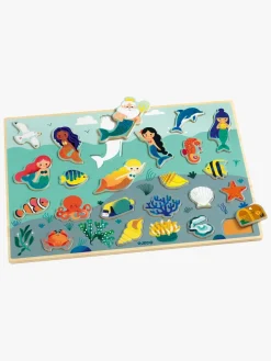 Spil & Puslespil-Djeco Træpuslespil Sea 22 Brikker Blå/Orange/Gul