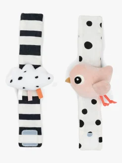 Babylegetøj-DoneByDeer Done By Deer Håndledsrangle Happy Clouds 2-pak, Powder Lyserød/Sort/Hvid