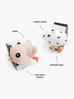 Babylegetøj-DoneByDeer Done By Deer Håndledsrangle Happy Clouds 2-pak, Powder Lyserød/Sort/Hvid