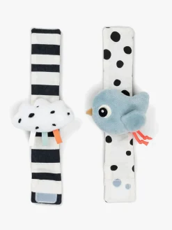 Babylegetøj-DoneByDeer Done By Deer Håndledsrangle Happy Clouds 2-pak, Blue Blå/Sort/Hvid