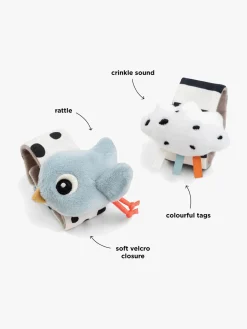 Babylegetøj-DoneByDeer Done By Deer Håndledsrangle Happy Clouds 2-pak, Blue Blå/Sort/Hvid