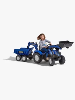 Pedal- & Gåbiler-Falk New Holland Pedaltraktor med Trailer, Blå