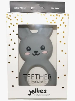 Babylegetøj-Jellystone Designs  Kanin Bidering Silikone, Lysegrå Flerfarvet