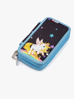 Kreativt Legetøj-Jeva Two-Zip Penalhus, Golden Unicorn Blå/Sort