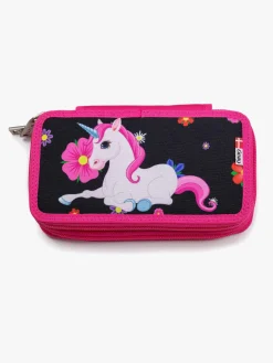 Kreativt Legetøj-Jeva Two-Zip Penalhus, My Flower Unicorn Lyserød/Sort