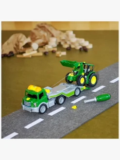 Legetøjsbiler & -Fartøjer-JohnDeere John Deere 6215R Traktor med Transportvogn 1:24