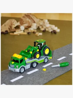 Legetøjsbiler & -Fartøjer-JohnDeere John Deere 6215R Traktor med Transportvogn 1:24