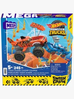 Legetøjsbiler & -Fartøjer-HotWheels Mega Hot Wheels Bilsæt Smash N Crash Tiger Shark Chomp Course, 245 dele