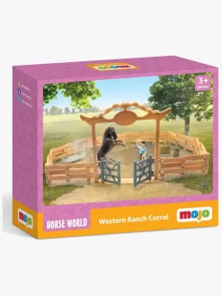 Legetøjsfigurer-Mojo Western Ranch Corral Hestefold med Hest 14 Dele