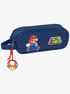 Kreativt Legetøj-SuperMario Nintendo Super Mario Dobbelt Penalhus Trick, Mørkeblå/Rød