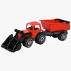 Udelegetøj-Plasto Traktor m. Frontlæsser & Anhænger, Rød/Sort