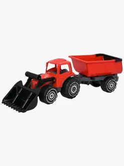 Udelegetøj-Plasto Traktor m. Frontlæsser & Anhænger, Rød/Sort