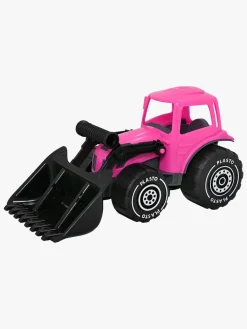 Udelegetøj-Plasto Traktor m. Frontlæsser, Lyserød/Sort