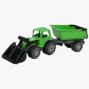 Udelegetøj-Plasto Traktor m. Frontlæsser & Anhænger, Grøn/Sort