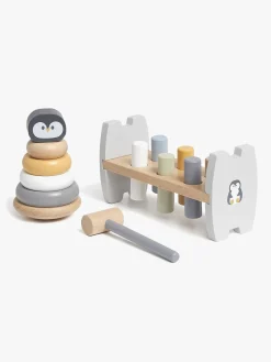 Trælegetøj-PolarB Legesæt Hammerbræt og Stableklodser Pingvin Flerfarvet