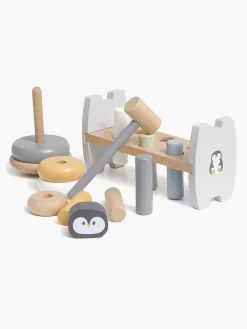 Trælegetøj-PolarB Legesæt Hammerbræt og Stableklodser Pingvin Flerfarvet