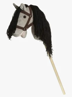 Dukker & Bamser-Teddykompaniet Kæphest m. tøjler 80 cm, Grå Hvid/Sort