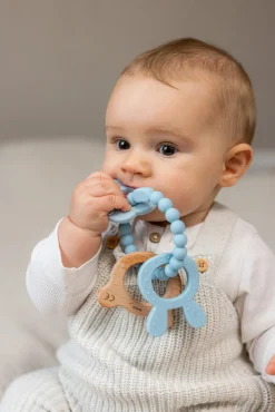 Babylegetøj-Teddykompaniet  Silikone & træ Bidering, Teal