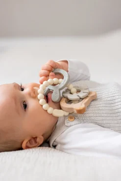 Babylegetøj-Teddykompaniet  Silikone & træ Bidering, Creme Grå/Beige