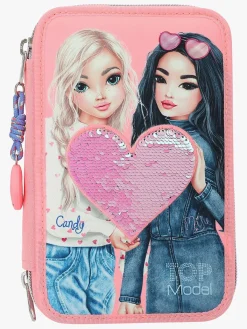 Kreativt Legetøj-TOPModel Tredelt Penalhus med Pailletter Lyserød