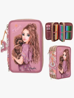 Kreativt Legetøj-TOPModel Tredelt Penalhus Blomstret Lyserød