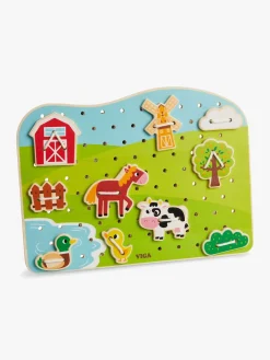 Spil & Puslespil-VIGA Aktivitetslegetøj Bondegård med Snor